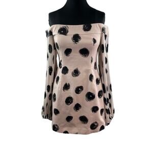 C/Meo Collective Beige Black Cotton Polka Dot Off The Shoulder Dress Size M
